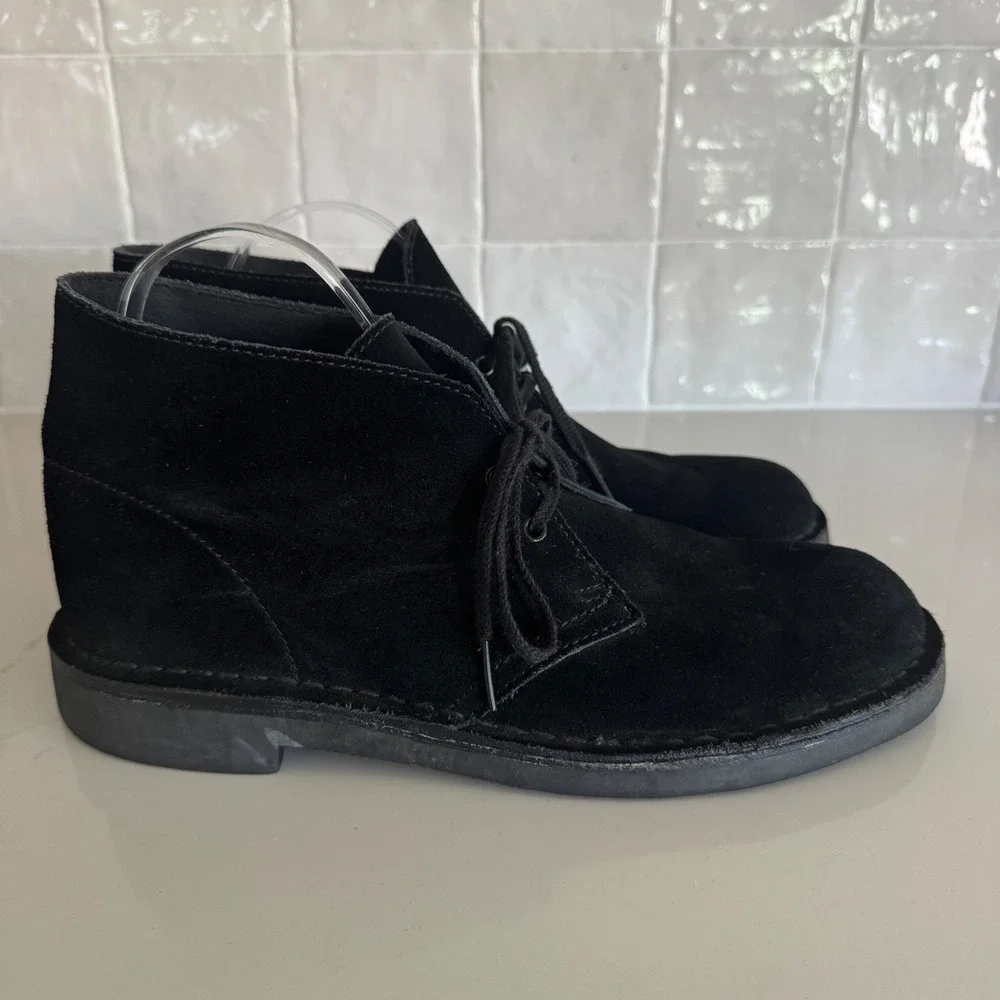 Clarks Desert Boot Chukka Men 8 Black Suede Lace Up Leather Casual Shoes